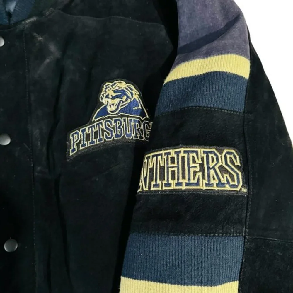 G111 Sports Pittsburgh Panthers Jacket Mens 2XL  Suede Leather‎ Embroidered Logo